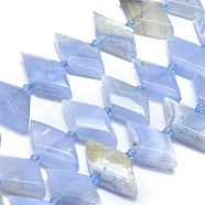 Natural Blue Chalcedony Bead Strands, Faceted, Rhombus, 21~32x10~18x5~7mm, Hole: 0.6~0.8mm, about 20~25pcs/strand, 15inches~15.7inches(38~40cm)(G-O179-H06)