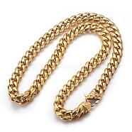 201 Stainless Steel Curb Chain Necklaces, Golden, 23.89 inch(60.7cm), 12mm(NJEW-P243-01G-02)