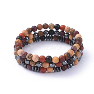 Stretch Bracelets Set, Stackable Bracelets, with Wood Beads and Non-Magnetic Synthetic Hematite Beads, Burlap Bags, 2-1/4 inch(5.7cm), 3pcs/set(BJEW-JB05050)