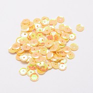Plastic Paillette Beads, Semi-cupped Sequins Beads, Center Hole, Champagne Yellow, 5x0.5mm, Hole: 1mm(X-PVC-A002-5mm-01)