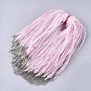 Waxed Cord and Organza Ribbon Necklace Making, with Iron Lobster Claw Clasps, Platinum, Pink, 17.6 inch~17.8 inch(45~45.5cm), 7mm(NCOR-T002-134)