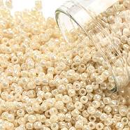 TOHO Round Seed Beads, Japanese Seed Beads, (123) Opaque Luster Light Beige, 11/0, 2.2mm, Hole: 0.8mm, about 50000pcs/pound(SEED-TR11-0123)