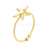Real 18K Gold Plated 304 Stainless Steel Open Cuff Rings for Women, Star, Adjustable, star: 11x13.5mm(RJEW-B061-02G-06)