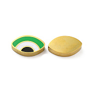 Ion Plating(IP) 304 Stainless Steel Beads, with Enamel, Real 18K Gold Plated, Eye, Green, 8x13.5x3mm, Hole: 1.8mm(STAS-C074-09G-04)
