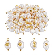 40Pcs 4 Styles Natural Keshi Pearl Pendants, with Golden Tone Alloy Cabochons and Brass Loops, Oval & Nuggets, Seashell Color, 13~16x8~9x5~8mm, Hole: 2mm, 10pcs/style(FIND-SZ0006-09)