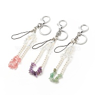 Synthetic & Natural Gemstone with Acrylic Bracelet Keychain, with Alloy Findings and Nylon Cord, 18cm, 3pc/set(HJEW-JM00689)