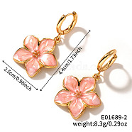 Floral Field Style High-end Daily Brass Hoop Earrings, Golden, Pink, 44x25mm(QW9195-2)