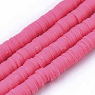 Handmade Polymer Clay Beads Strands, for DIY Jewelry Crafts Supplies, Heishi Beads, Disc/Flat Round, Cerise, 6x0.5~1mm, Hole: 1.8mm, about 290~320pcs/strand, 15.75 inch~16.14 inch(40~41cm)(CLAY-R089-6mm-059)