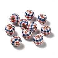 Independence Day Theme Schima Wood European Beads, Large Hole Beads, Round, Red & White & Blue, 15.5x14mm, Hole: 4mm(WOOD-G014-28)