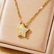 Luxury Brass Clear Cubic Zirconia Star Pendant Fashion Necklaces for Versatile and Stylish Look, Golden, 15.75 inch(40cm)(XT3331-1)