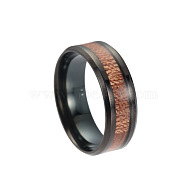 Titanium Steel Wide Band Finger Rings, with Acacia, Size 13, Gunmetal, 22.3mm(RJEW-T005-13-10)