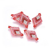 MIYUKI & TOHO Handmade Japanese Seed Beads Links, Loom Pattern, Rhombus, Indian Red, 23~24x13~14x1.7mm, Hole: 1.5mm(SEED-A029-AA13)