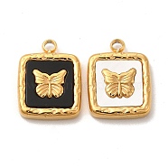 PVD Vacuum Plating 304 Stainless Steel Pendants, with Shell & Acrylic, Square with Butterfly, Golden, 16x12x3mm, Hole: 1.8mm(STAS-A079-02G)