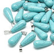 Dyed Synthetic Turquoise Pendants, with Stainless Steel Snap On Bails, teardrop, 28~30x10~12mm, Hole: 6x4mm(X-G-T081-17)