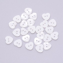 Resin Button, Mixed Dyed and Undyed, 2-hole, Heart, White, 10.5x11x2.1mm, Hole: 1.6mm(RESI-WH0024-52)