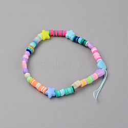 Polymer Clay Heishi Beaded Mobile Straps, with Acrylic Beads, Star & Heart, Mixed Color, 17.4cm(HJEW-WH0011-42)