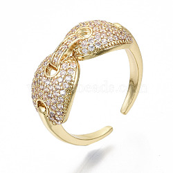 Brass Micro Pave Clear Cubic Zirconia Cuff Rings, Open Rings, Cadmium Free & Nickel Free & Lead Free, Oval, Real 16K Gold Plated, US Size 7 1/4(17.5mm)(RJEW-S045-010G-NR)