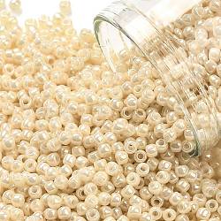 TOHO 11/0 Round Beads, Japanese Seed Beads, (123) Opaque Luster Light Beige, 2.2mm, Hole: 0.8mm, about 50000pcs/pound(SEED-TR11-0123)
