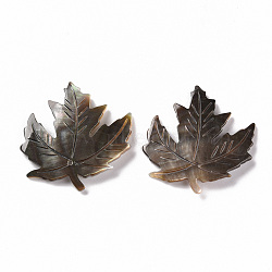 Natural Black Lip Shell Pendants, Maple Leaf, 33.5x31.5x3mm, Hole: 1mm(SSHEL-Q311-002A)
