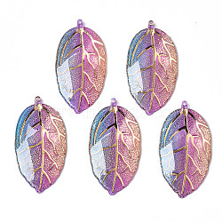 Transparent Acrylic Pendants, with Plated Bottom, for DIY Earring Making, Leaf, Colorful, 40x21x5mm, Hole: 1.2mm(TACR-TAC0005-01A)