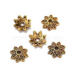 Tibetan Style Alloy Bead Caps, Multi-Petal Flower, Antique Golden, 7x1.5mm, Hole: 1mm(PALLOY-D348-41AG)