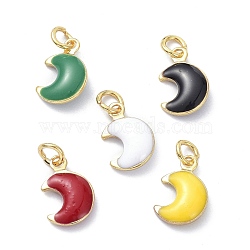 Brass Enamel Charms, Real 18K Gold Plated, with Jump Rings, Moon, Cadmium Free & Lead Free, Mixed Color, 11x7x3.5mm, Hole: 2.6mm(KK-C218-02G)