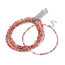 Faceted Rondelle Glass Beaded Necklace for Women, with Alloy Clasps, Dark Orange, 16.14 inch(41cm), 3mm(NJEW-M208-01G)