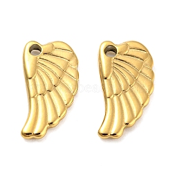 304 Stainless Steel Charms, Wing Charm, Real 18K Gold Plated, 13x6.5x1.5mm, Hole: 1mm(STAS-Z047-08G)