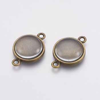 DIY Links Making, with Alloy Cabochon Connector Settings and Clear Glass Cabochons, Flat Round, Antique Bronze, Connector Setting: 25x17x2mm, Hole: 2mm, Glass Cabochon: 13.5~14x4mm, 2pcs/set