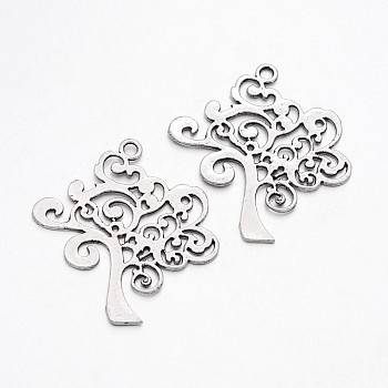 Tree of Life Tibetan Style Alloy Pendants, Cadmium Free & Lead Free, Antique Silver, 42x38x1mm, Hole: 2mm, about 277pcs/1000g
