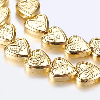 Non-magnetic Synthetic Hematite Beads Strands, Heart with Chinese Knot, Golden Plated, 8x8x2.5mm, Hole: 1mm, about 55pcs/strand, 15.9 inch(40.5cm)