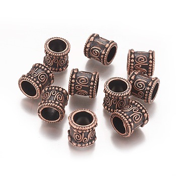 Tibetan Style Alloy Beads, Column, Large Hole Beads, Nickel Free, Red Copper, 14x13mm, Hole: 9mm