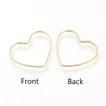 Brass Linking Rings, Real 18K Gold Plated, Heart, 18x22x1mm