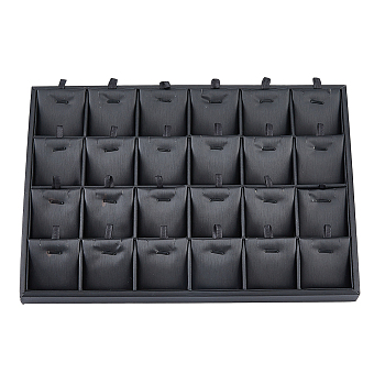 24-Slot Rectangle PU Leather Pendant Display Holder, Jewelry Organizer Tray for Pendant Storage, Black, 35x24x3cm