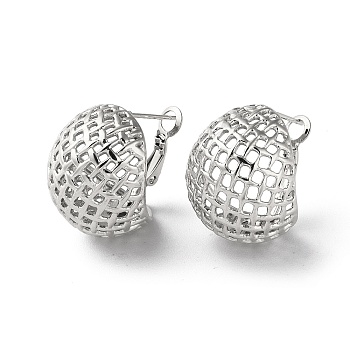 304 Stainless Steel Hollow Earrings, Hollow Half Round, Stainless Steel Color, 23x19.5mm