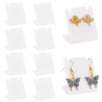Custom Acrylic Slant Back Earring Display Stands, Jewelry Holder for Earring Stud, Dangle Earring Showing, Rectangle, White, 2.6x3.45x3.55cm