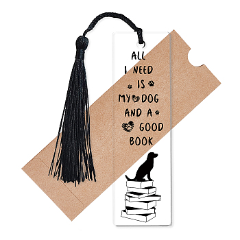 Acrylic Bookmarks, with Polyester Tassel Decorations, Rectangle Bookmarks, Quote All I Need Is My Dog And Good Book, Dog Pattern, 118x35x2.5mm, Hole: 5mm