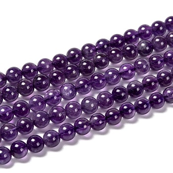 Hebras de perlas redondas de amatista naturales, 6mm, agujero: 1 mm, aproximamente 65 pcs / cadena, 15.5 pulgada