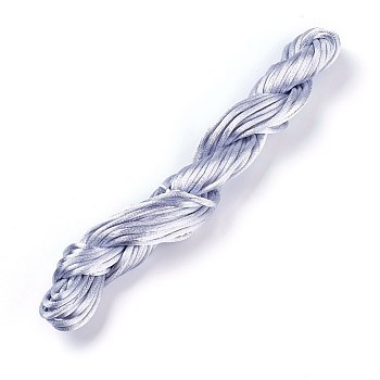 Satin Rattail Cord, Polyester Cords, Chinese Knot Braided Rope, Silver, 2mm, about 10.93 yards(10m)/bundle