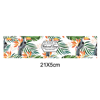 Handmade Soap Paper Tag, Both Sides Coated Art Paper Tape with Tectorial Membrane, Rectangle with Leaf/Flower Pattern & Word, for Soap Packaging, Orange, 210x50mm