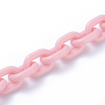 Acrylic Handmade Cable Chains, Oval, Pink, 19x14x4mm, about 23.62 inch(60cm)/strand