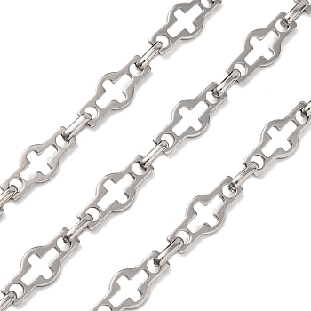 304 Stainless Steel Hollow Cross Link Chains, Unwelded, Stainless Steel Color, 16.5x7x1mm