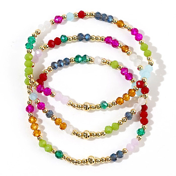 3Pcs 3 Styles Colorful Glass Beaded Bohemian Stretch Bracelet Sets, Stackable Bracelets for Sweet and Chic Look