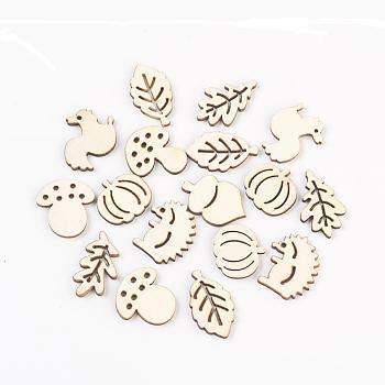 Wood Cabochons, Laser Cut Wood Shapes, Mixed Shapes, Antique White, 19~27.5x15~25x2.5mm