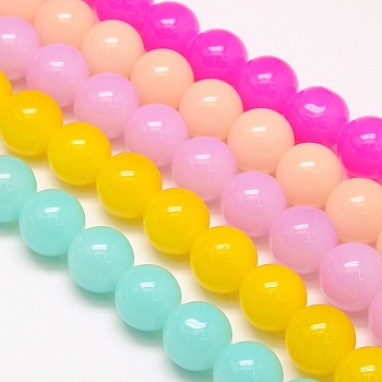 Imitation Jade Glass Round Bead Strands, Mixed Color, 14mm, Hole: 1mm, about 29pcs/strand, 15.7 inch