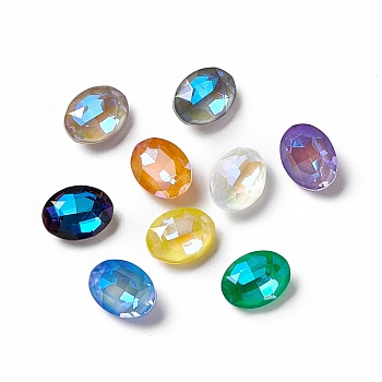 Mocha Fluorescent Style Eletroplate K9 Glass Rhinestone Cabochons, Pointed Back, Oval, Mixed Color, 8x6x3.5mm