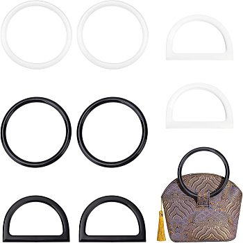 8Pcs 4 Style Plastic Purse Handles, for Bag Handles Replacement Accessories, Round Ring & D Shape, Mixed Color, 12~12.2x8.5~12x0.8~1cm, Inner Diameter: 9.5~10.2x6.1~10.2cm, 2pcs/style