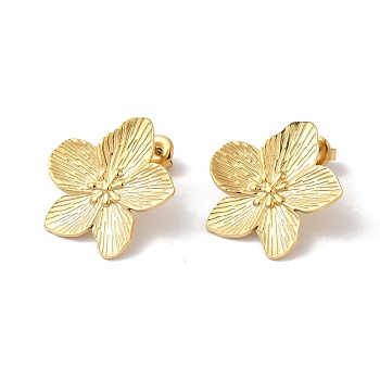 Ion Plating(IP) 304 Stainless Steel Stud Earrings, Flower, Real 14K Gold Plated, 25x25mm