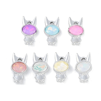 UV Plating Alloy Pendants, with Glass, Lead Free & Cadmium Free, Rabbit, Mixed Color, Platinum, 18x10x5mm, Hole: 2mm