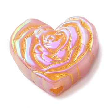 Metal Enlaced Heart Rose Opaque Acrylic Bead, DIY Jewelry Bead, Pink, 19.5x23x9.5mm, Hole: 3.5mm